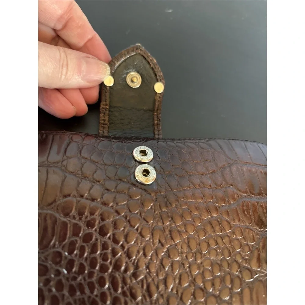Vintage Brighton Snap‎ Wallet Crocodille Heart Clasp Bifold Leather Brown Snap